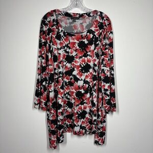 The Limited Women Liquid Knit Top Size 3X Red Black Asymmetrical Hem Abstract